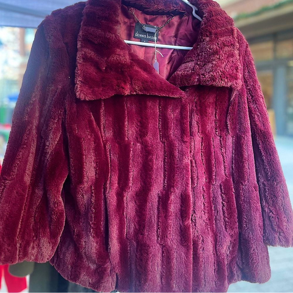 Dennis Basso Faux Fur Burgundy Coat